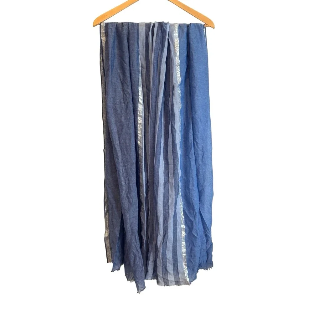 VILAGALLO Blue Shimmering Stripe Wrap Scar Resort Lagoom Quiet Luxury NWT
